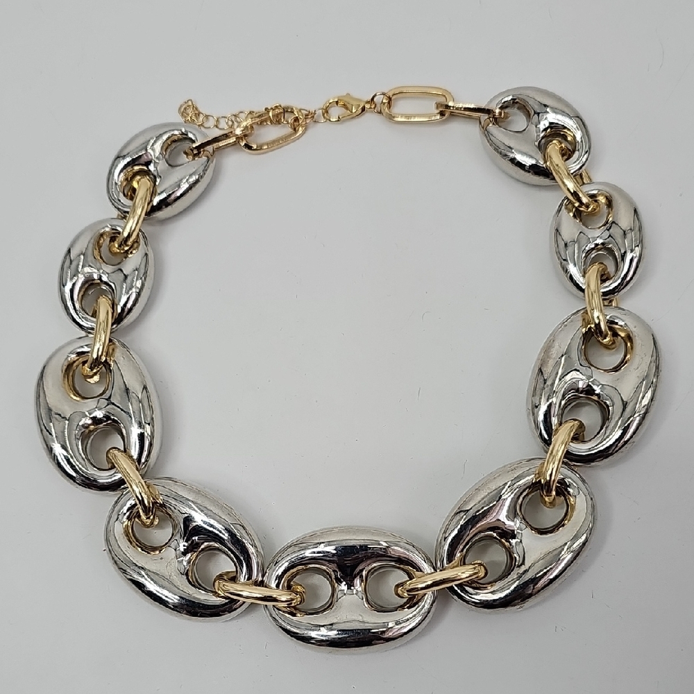 nOir Jewelry‎ Chunky Silver & Gold Linked Lightweight Necklace Feminine Glam